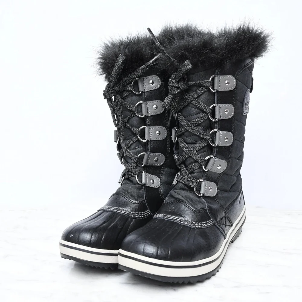 Sorel Black Faux Fur Winter Boots For Girls